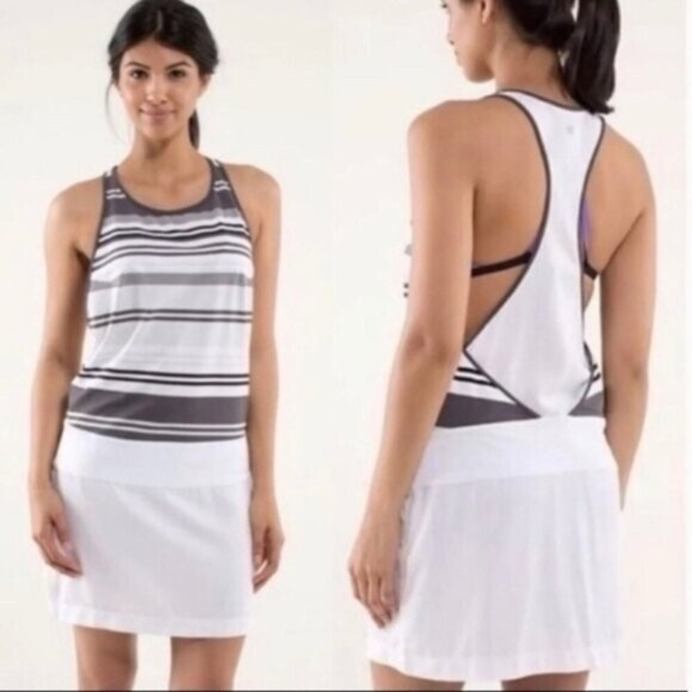 LULULEMON Blissed Out Tank Dress Size 6-8(?)Striped White Gray Tennis Pickleball